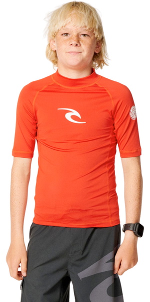 2026 Rip Curl Junior Waves UPF Short Sleeve Rash Vest 136BRV - Lava Red
